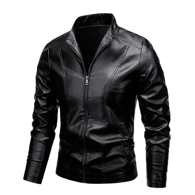 Carter™ - Slim-fit Stand Collar Zip-up Leather Jacket