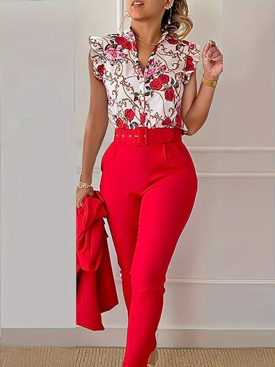 FloraBelle™ - Trendy Ruffle Sleeve Ensemble