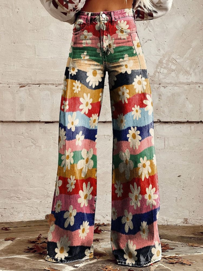 Lily™ - Vintage Colourful Striped Floral Printed Wide Leg Pants