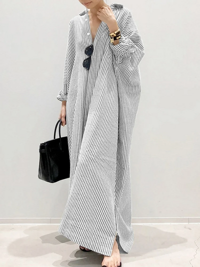 Alyssa™ - Stylish Puff Sleeve Stripe Printed Maxi Dress