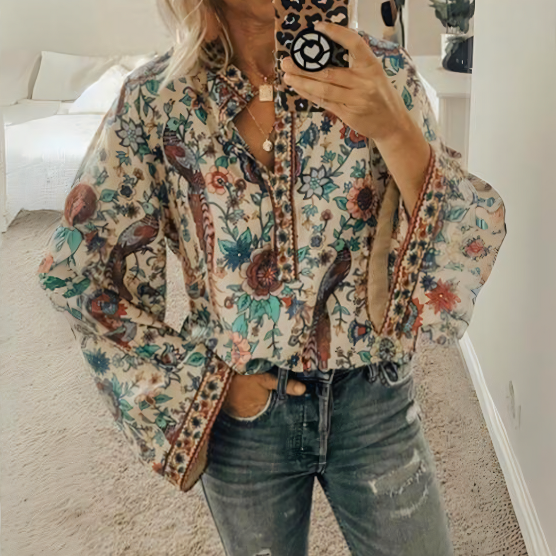 Carmina - Colorful loose-fitting floral blouse