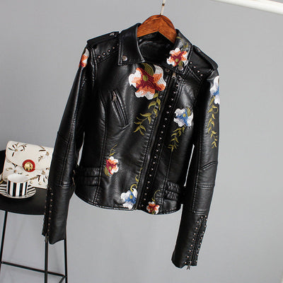 Lily™ - Floral Leather Jacket with Handmade Details