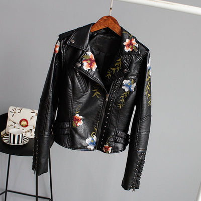 Lily™ - Floral Leather Jacket with Handmade Details