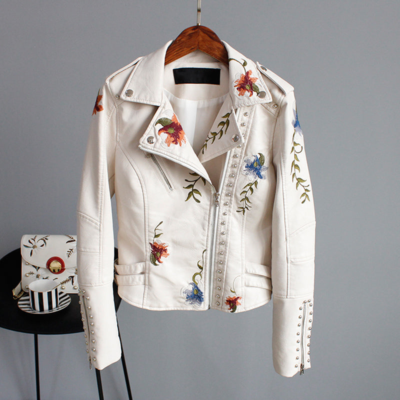 Lily™ - Floral Leather Jacket with Handmade Details