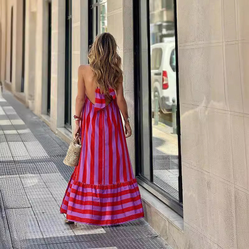 Addison™ - Comfortable Bold Stripe Halter Neck Maxi Dress