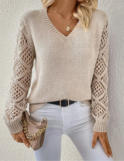 Aubrey™ - Stylish V-Neck Sweater With Handmade Details