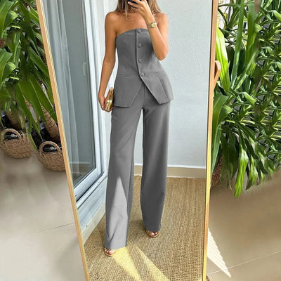 Bria | Strapless Button-Up Two-Piece Set