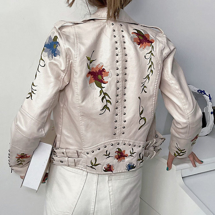 Lily™ - Floral Leather Jacket with Handmade Details