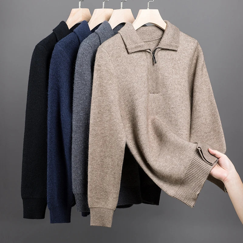 Isaac™ - Soft Warm Cashmere Quarter Zip Sweater