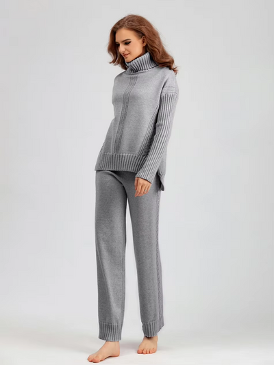 Scarlett™ - Stylish High-neck Pullover Knit Sweater with Loose Pants Set