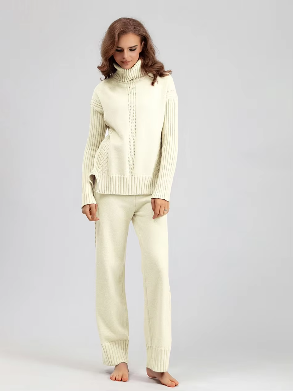 Scarlett™ - Stylish High-neck Pullover Knit Sweater with Loose Pants Set