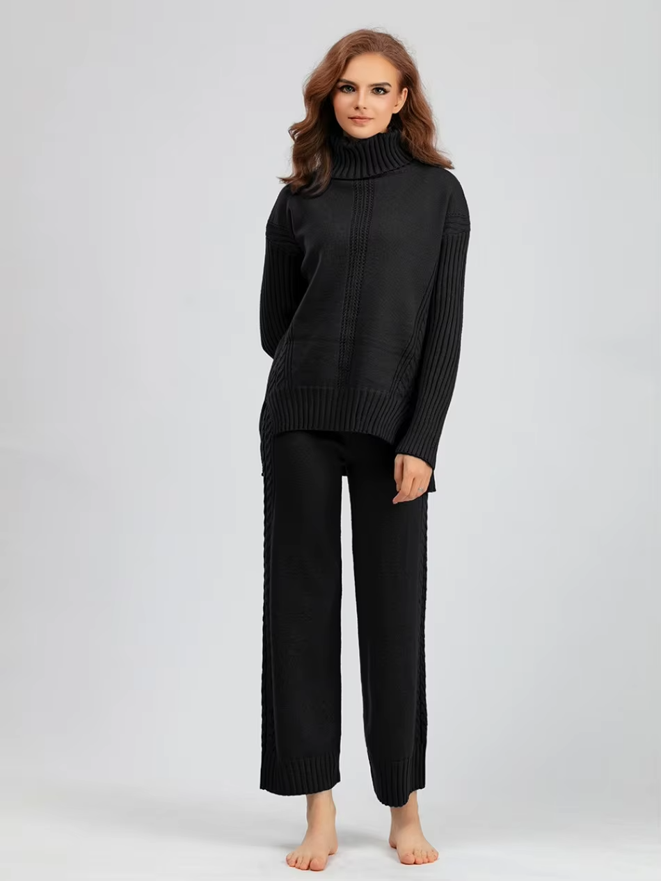 Scarlett™ - Stylish High-neck Pullover Knit Sweater with Loose Pants Set