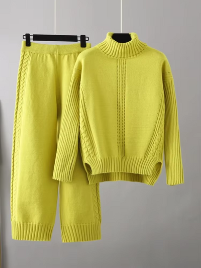 Scarlett™ - Stylish High-neck Pullover Knit Sweater with Loose Pants Set