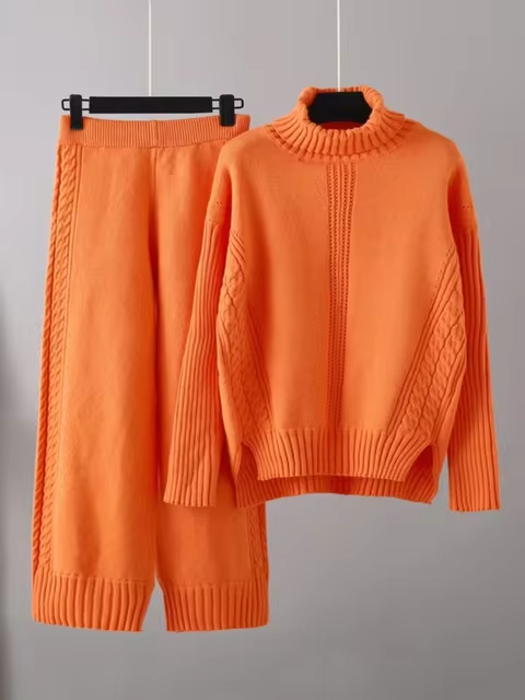 Scarlett™ - Stylish High-neck Pullover Knit Sweater with Loose Pants Set