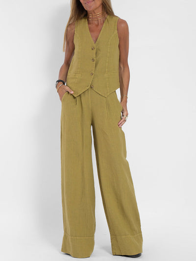 Aira™ - Buttoned Vest & Wide-Leg Trousers Set