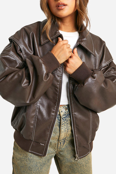 Mia™ - Stylish Leather Jacket with Handmade Details